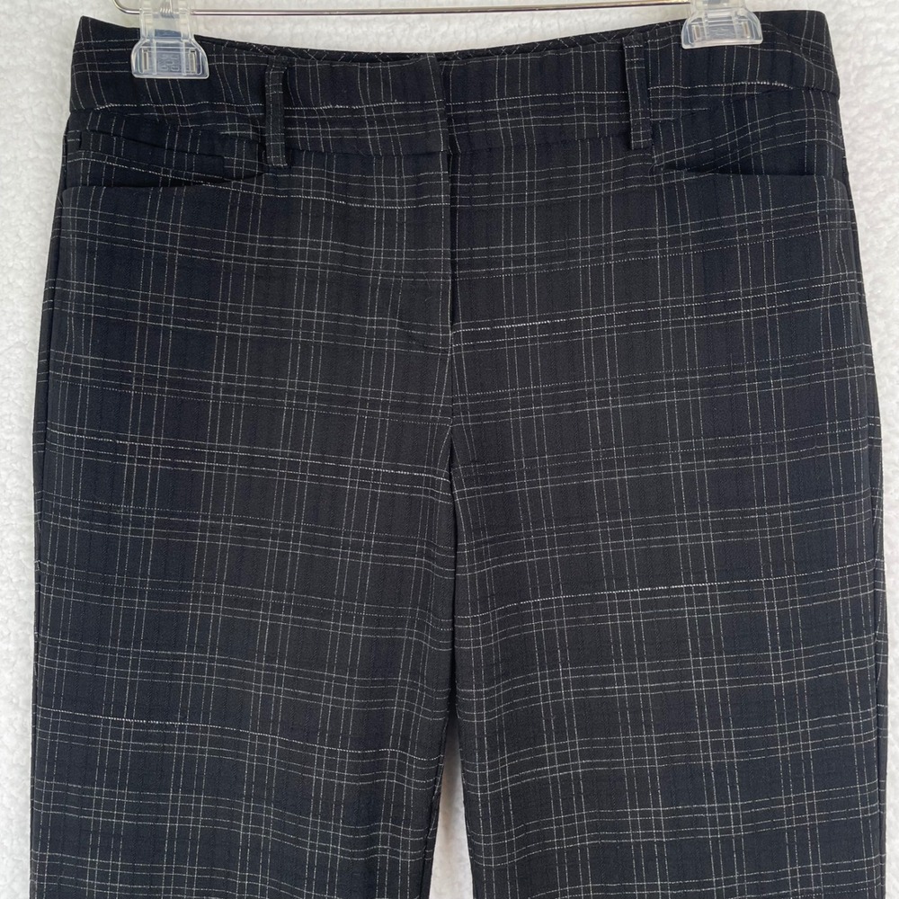 New York & Company Black White Grid Plaid Stretch Straight Leg Dress Pants 6 Avg
